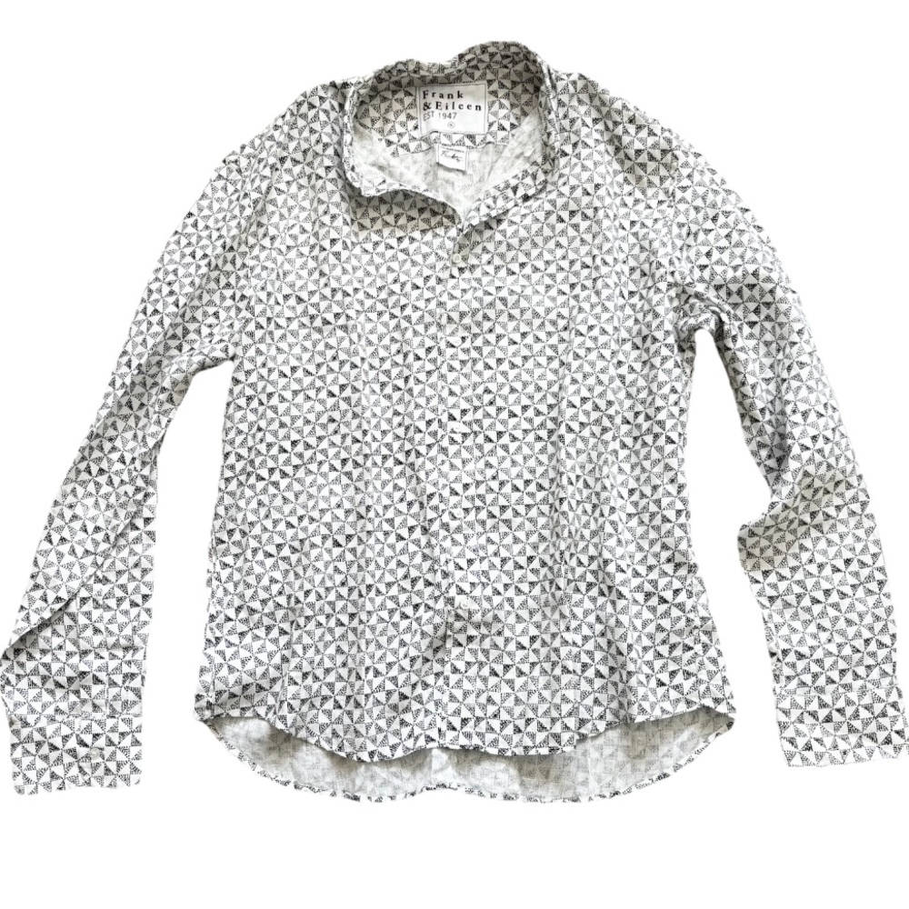 FRANK & EILEEN FINBAR GEOMETRIC PRINT BUTTON DOWN TOP MODERN EFFORTLESS LINEN XL